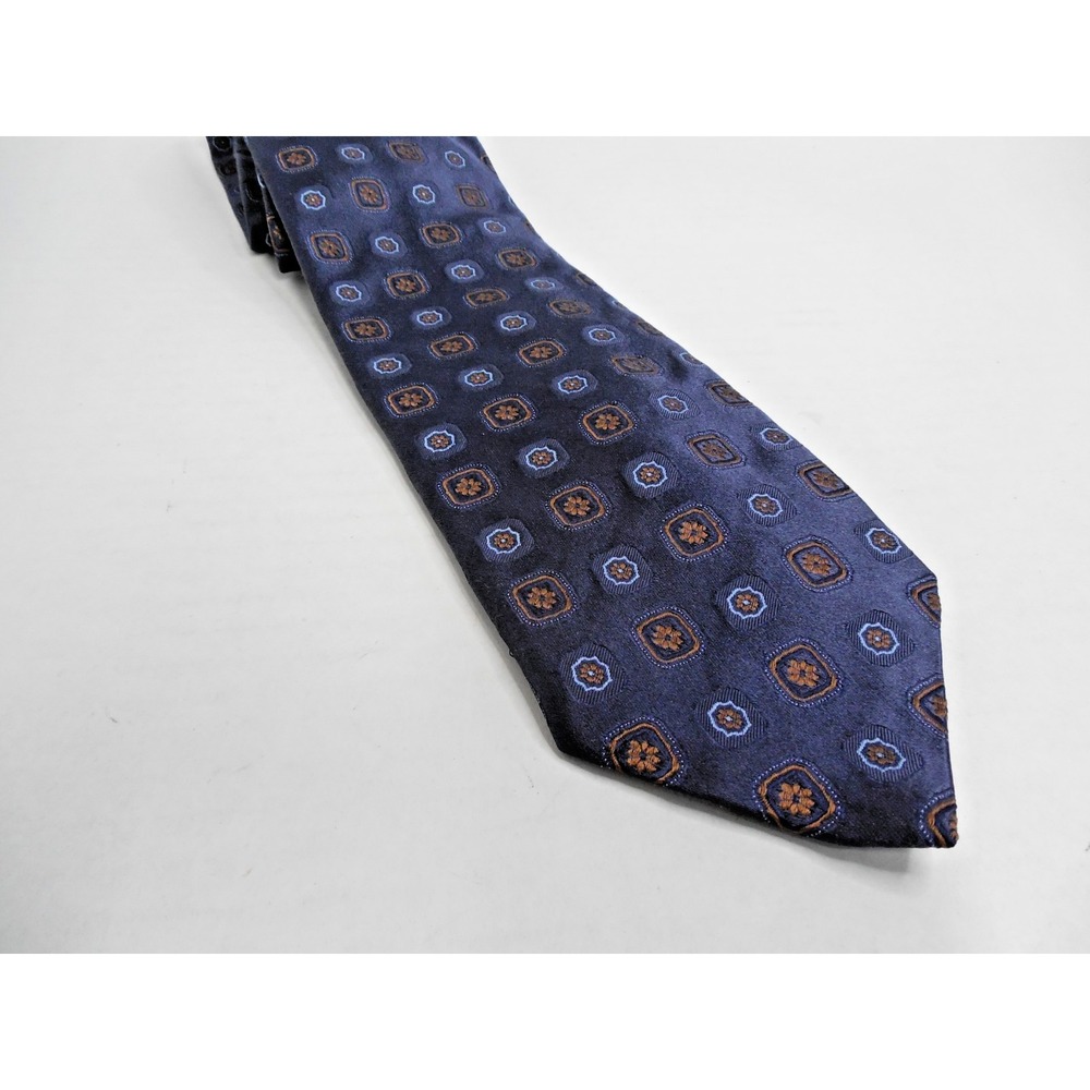 George Bass 100% Silk Tie Geometric/Floral Italy 58" x 3.25"
